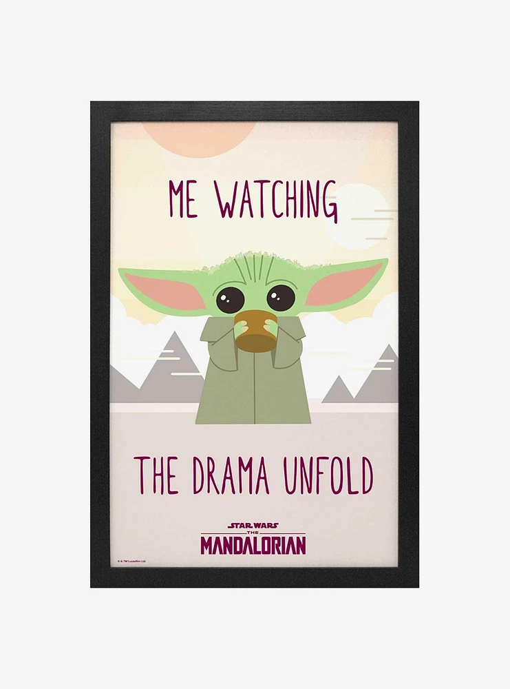 Star Wars The Mandalorian Watching the Drama Framed Wood Wall Art