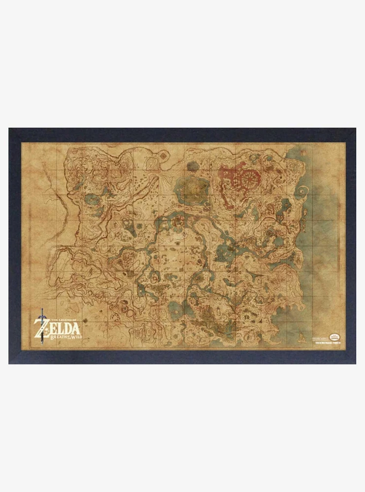 Nintendo Legend of Zelda Breath of the Wild Map Framed Wood Wall Art