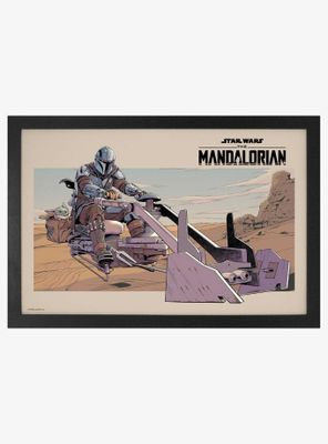 Star Wars The Mandalorian Speeder Bike Framed Wood Wall Art