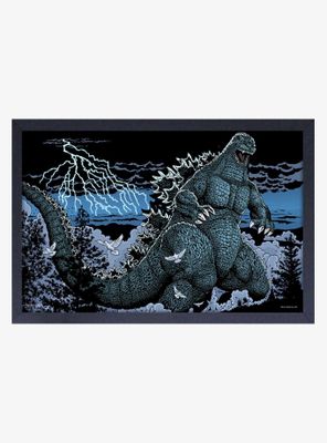 Godzilla Blue Framed Wood Wall Art