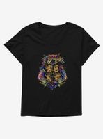 Harry Potter Hogwarts Crest Floral Wreath Womens T-Shirt Plus