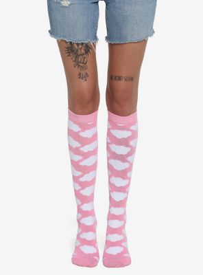 Pink Fuzzy Clouds Knee-High Socks