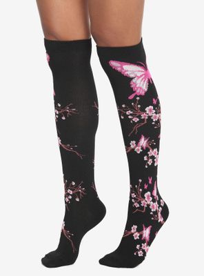 Butterfly Cherry Blossom Knee-High Socks