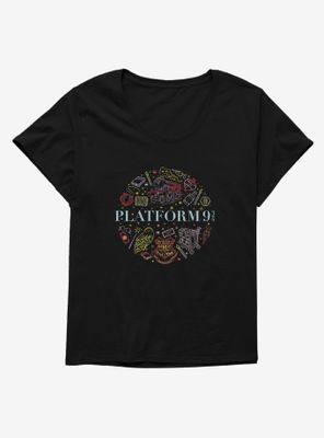 Harry Potter Sketched Platform 9 3/4 Icons Womens T-Shirt Plus