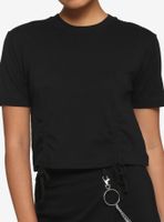 Black Drawstring Girls Crop T-Shirt