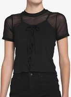 Black Front Lace Girls Twofer T-Shirt