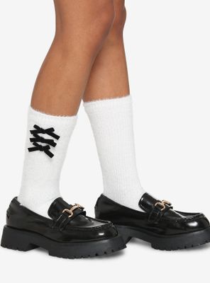Fuzzy White Knee-High Socks