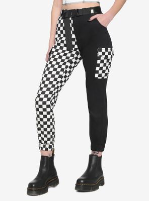 Black & White Checker Split Jogger Pants