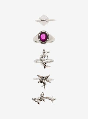 Purple Gem Fairy Crystal Ring Set