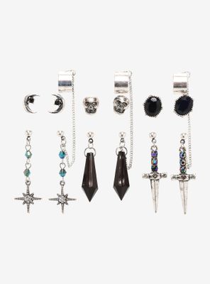 Dark Gem Sword Crystal Cuff Earring Set