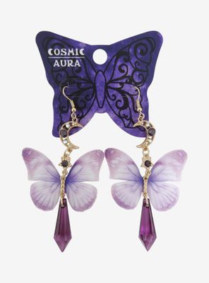 Purple Butterfly Crystal Moon Drop Earrings