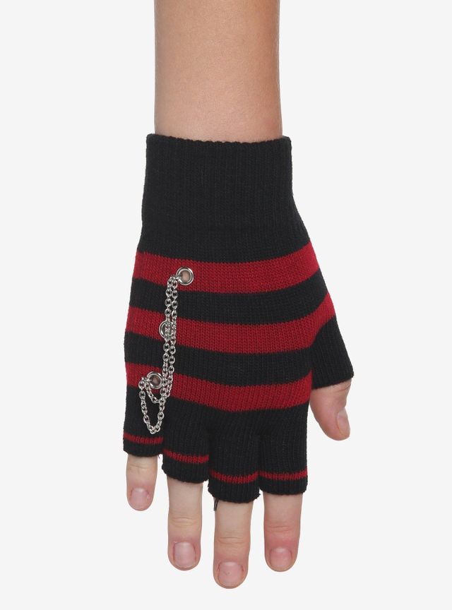 Emo Dark Red Striped Arm Warmers