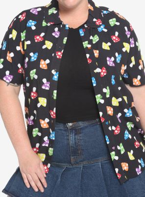 Rainbow Mushroom Girls Resort Woven Button-Up Plus Size