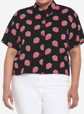 Black Strawberry Girls Crop Woven Button-Up Plus