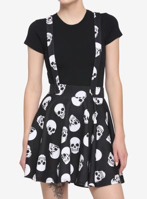 Black Skull Suspender Skirt