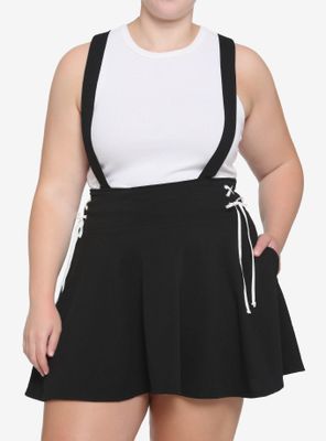 Black & White Lace-Up Suspender Skirt Plus