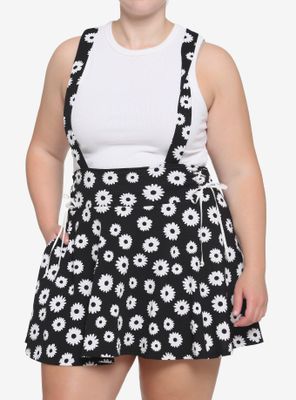 Black & White Daisy Suspender Skirt Plus