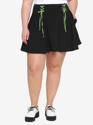 Black & Green Double Lace-Up Skirt Plus