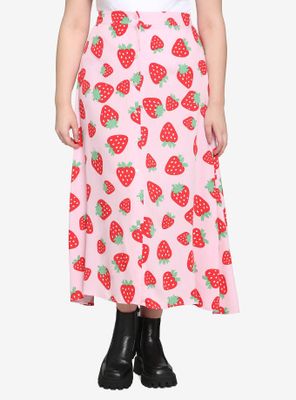 Pink Strawberry Midi Skirt Plus
