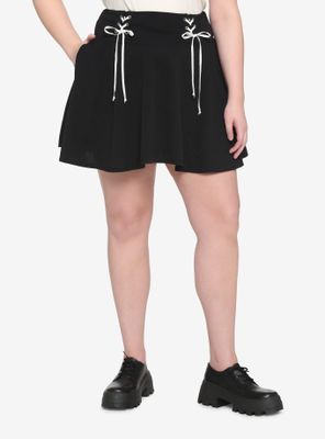 Black & White Double Lace-Up Skirt Plus