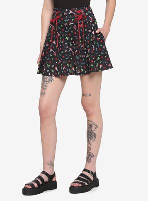 Black & Red Cottagecore Lace-Up Skirt
