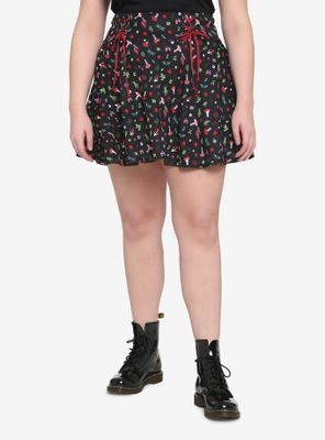 Black & Red Cottagecore Lace-Up Skirt Plus