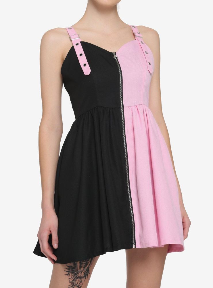 Pink & Black Split Sweetheart Dress