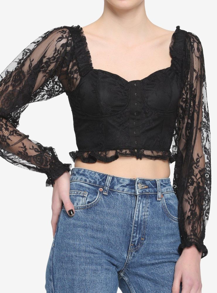 Lace bustier top in Black for