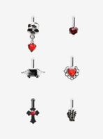 Steel Red Skull Heart Nose Stud 6 Pack