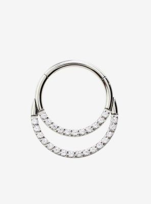 16G Steel Silver Double Row CZ Hinged Clicker