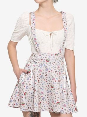 Ivory Cottagecore Lace-Up Suspender Skirt