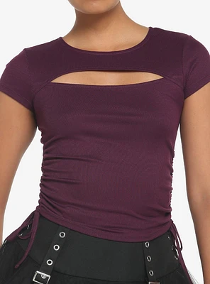 Purple Keyhole Double Ruched Girls Top