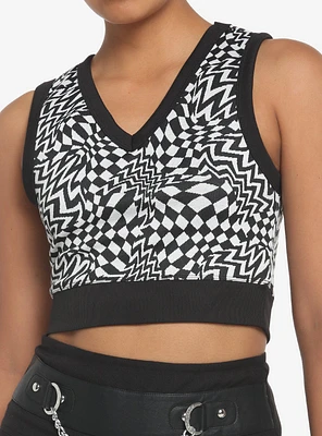 Warped Checkered Girls Crop Sweater Vest
