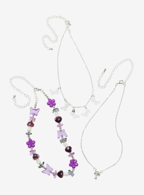 Beaded Butterfly Mushroom Charm Necklace Set