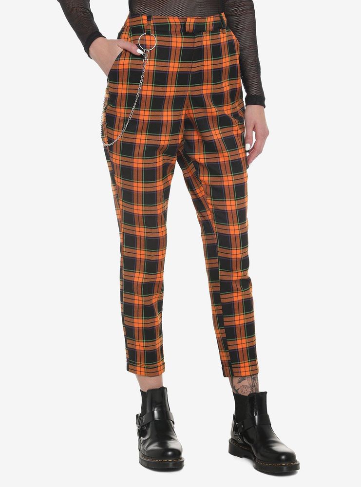 Hot Topic Orange Plaid Side Chain Pants