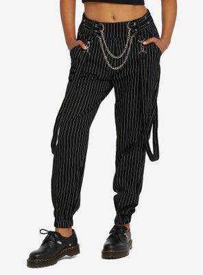 Black & White Pinstripe Suspender Jogger Pants