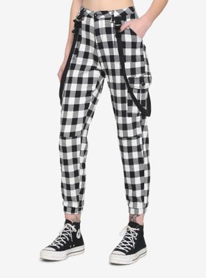 Black & White Flannel Suspender Jogger Pants