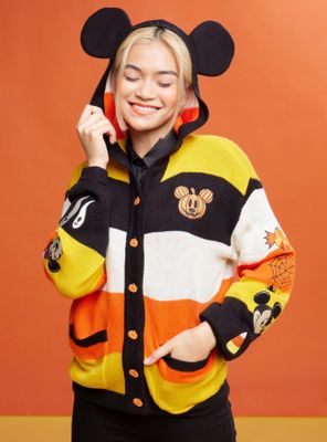 Her Universe Disney Halloween Mickey Mouse Stripe Girls Hooded Cardigan