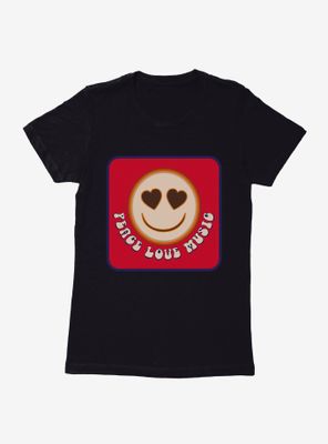 Emoji Peace Love Music Womens T-Shirt
