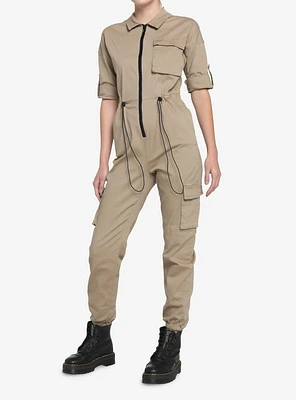 Tan Utility Pocket Jumpsuit
