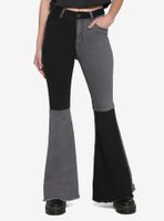 Black & Grey Patchwork Denim Flare Pants