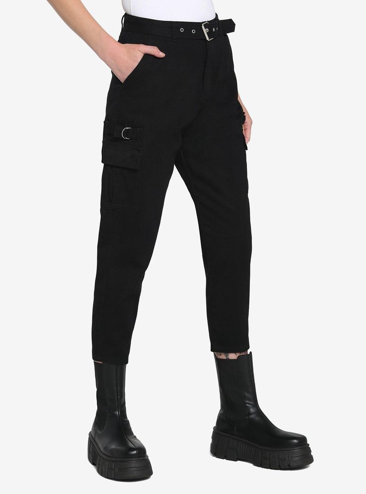 Black Tapered Leg Belted Cargo Pants