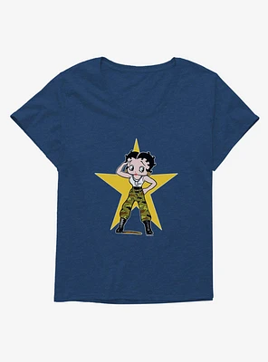 Betty Boop Army Camo and Stars Girls T-Shirt Plus