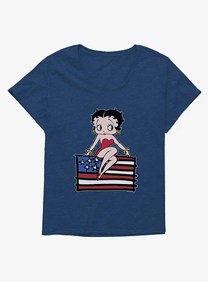 Betty Boop Sitting on Flag Girls T-Shirt Plus