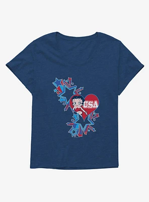Betty Boop USA Blue Heart and Stars Girls T-Shirt Plus