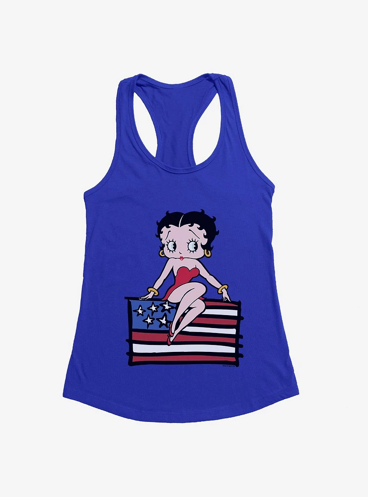 Betty Boop Sitting on Flag Girls Tank