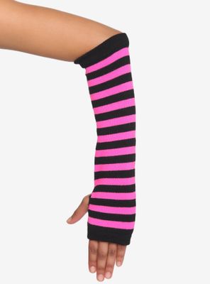 Neon Pink & Black Stripe Arm Warmers