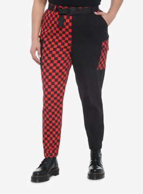 Black & Red Checkered Split Jogger Pants Plus