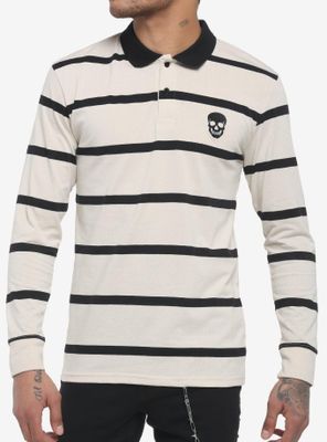 Black & Tan Stripe Skull Long-Sleeve Polo Shirt