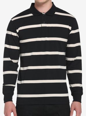 Black & Tan Stripe Long-Sleeve Polo Shirt